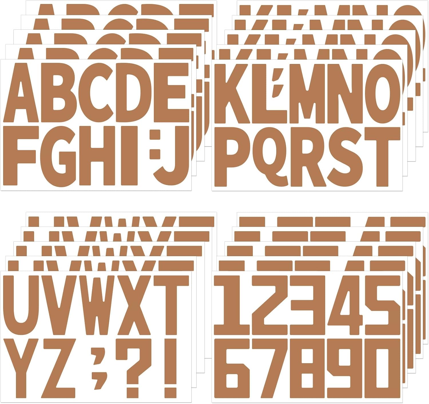 3 Inch Letter Stickers,225 Pieces Brown Vinyl Alphabet Stickers for Mailbox Numbers,Signs,Bulletin Boards（Brown,20 Sheets）