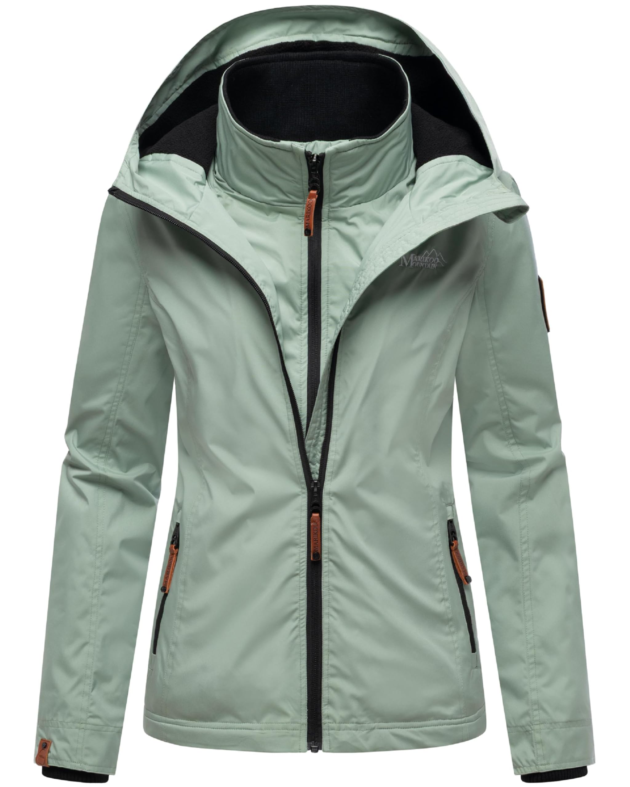 MARIKOO leicht gefütterte Damen Übergangsjacke kurze Sommerjacke mit kuscheligem Fleece-Innenfutter und großer Kapuze Erdbeere XS-6XL