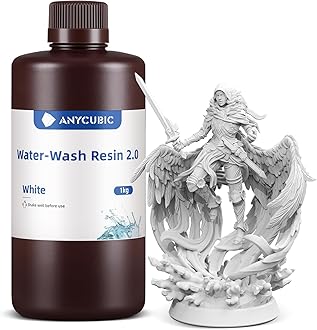 ANYCUBIC 3D Printer Resin, Water Washable Resin 2.0, No Need Extra Alcohol and Easy to Clean, Fast Curing, Low Odor, Wide Compatibility for All LCD Resin 3D Printers (White, 1kg)