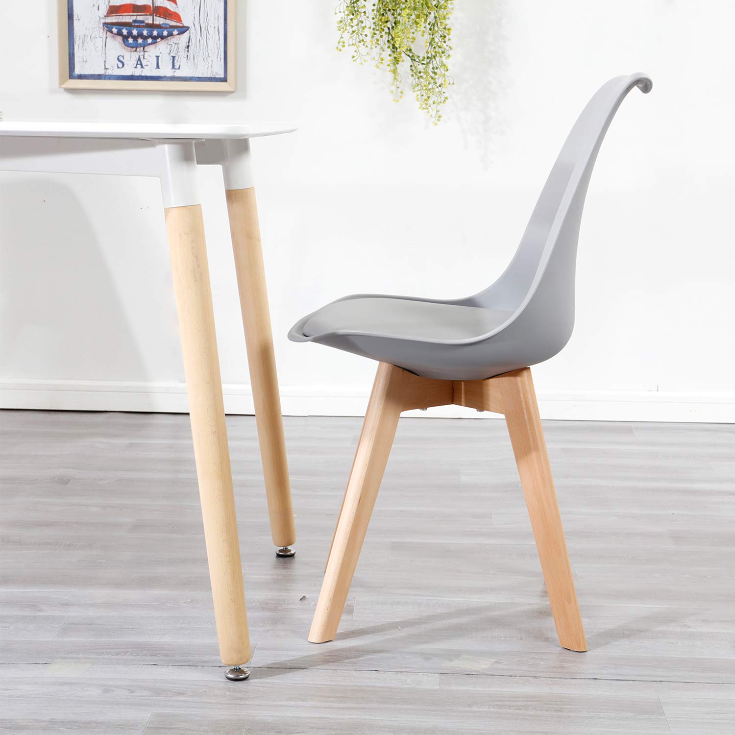 BenyLed Set di 4 Sedie da Pranzo Moderne, con Seduta Imbottita e Gambe in Legno di Faggio, Ideali per Sala da Pranzo, Cucina, Soggiorno, Camera da Letto, Grigio