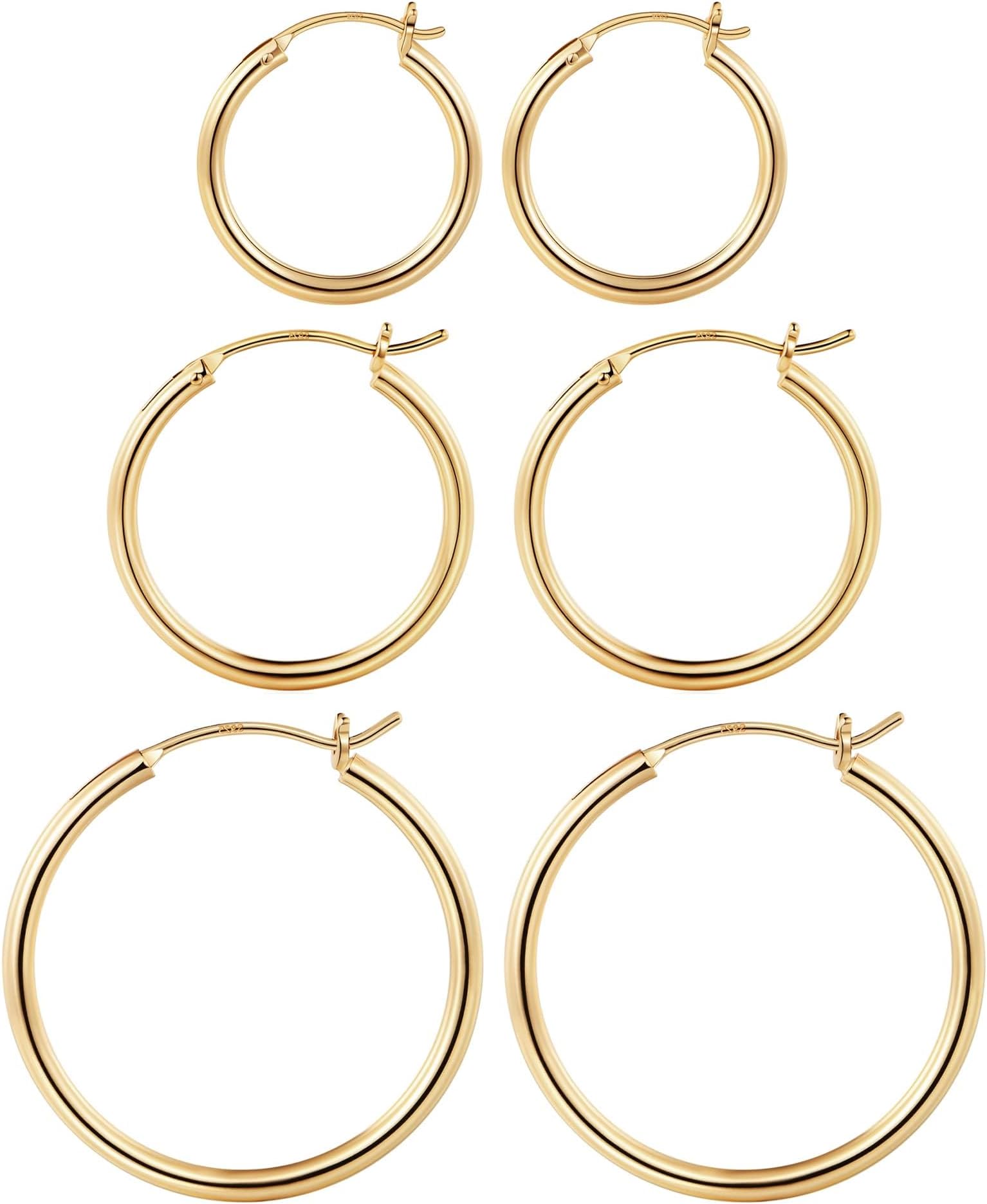 Hoop Earrings for Women, Hypoallergenic 14K Gold Plated Earrings