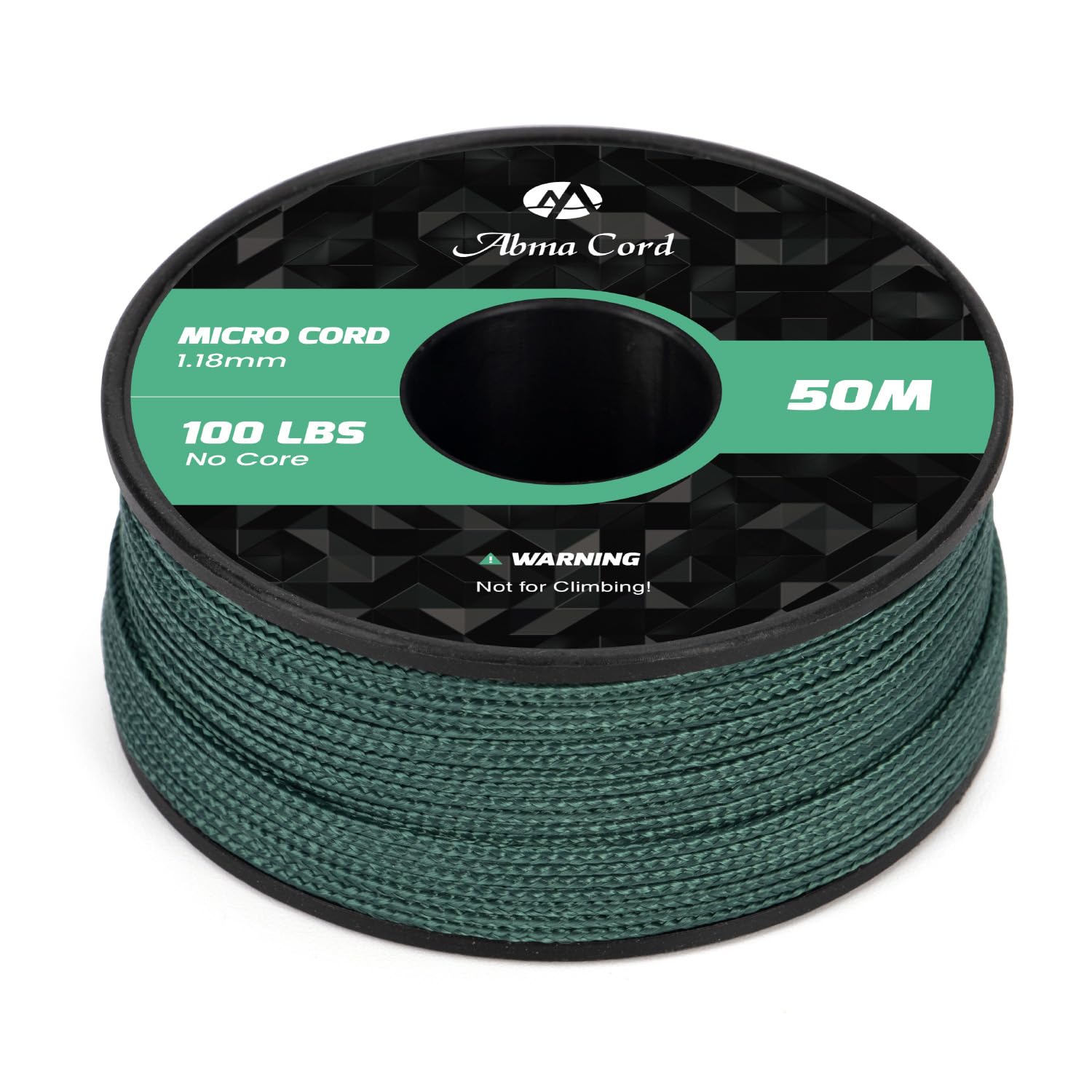 Abma Cord Micro Cord 1.18mm Paracord 50M Spool Utility Cord Braided Cord - Max. 45kg (100lbs) - Dark Green โ image 1