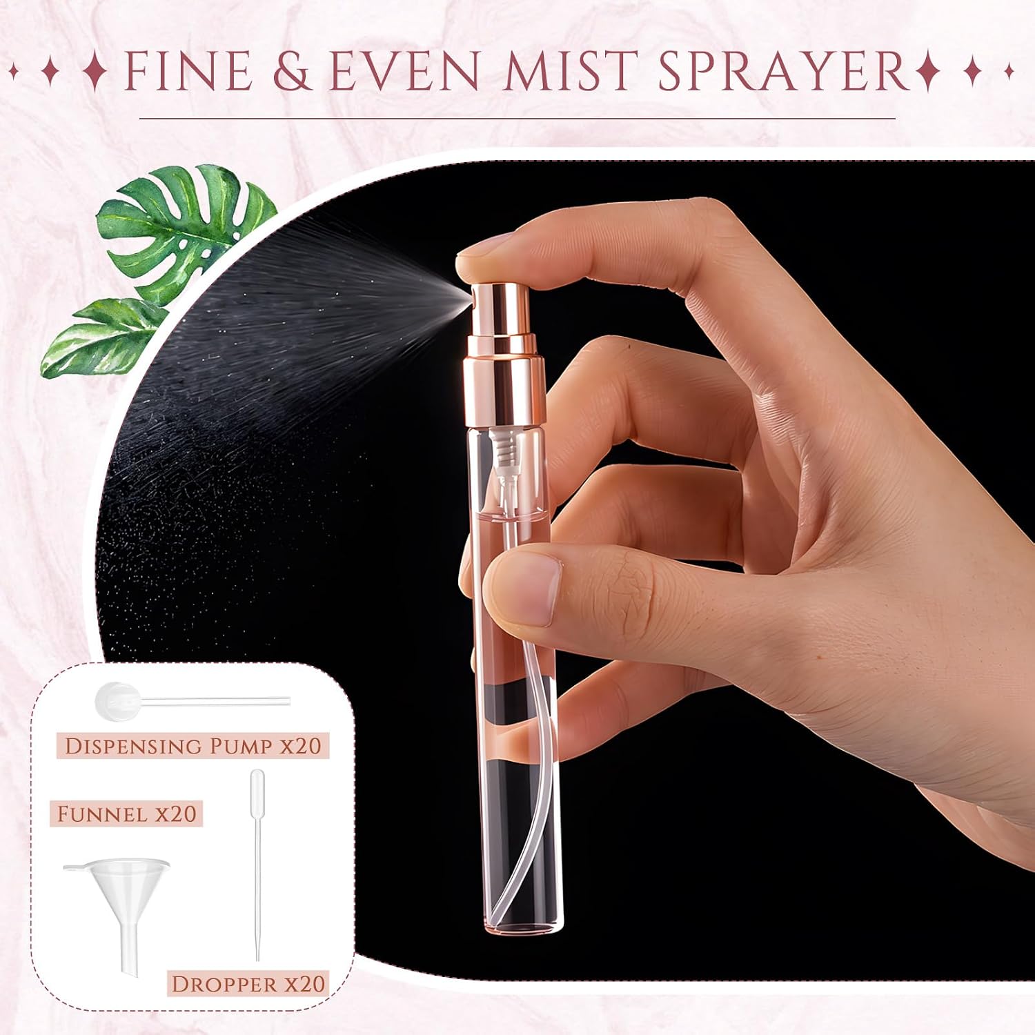 60 Pcs 10ml Mini Perfume Bottle, Fine Mist Atomizer, Pink, Rose Gold
