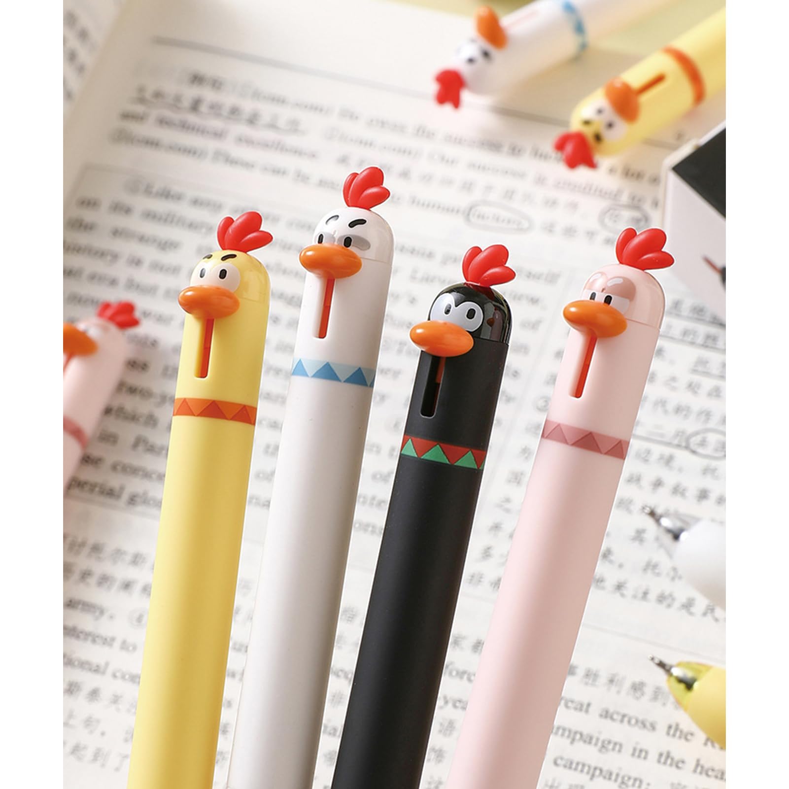 4 Pcs Cute Gel Pens Cartoon Chick Retractable Pens 0 5mm Black Ink Writing Pen Kawaii Funny Chicken — view 2