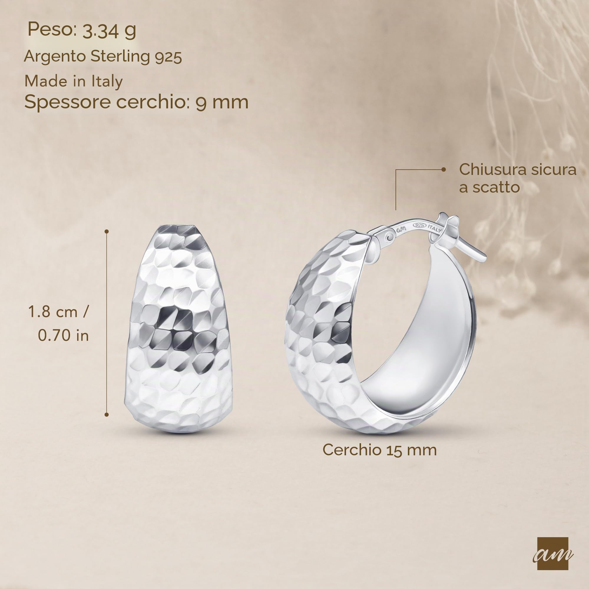 Amberta Orecchini a Cerchio Spessi in Argento Sterling 925 da Donna