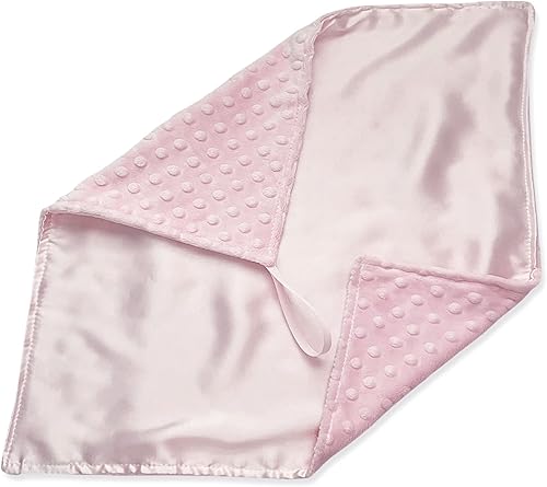 Manta de seguridad para bebé niña, satén rosa y lunares minky con lazo