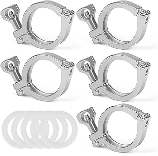 Tri Clamp 5 Pcs Single Pin Heavy Duty with Wing Nut Generic Ferrule TC 1、1.5 Inch Stainless Steel 304 with Silicone Gasket