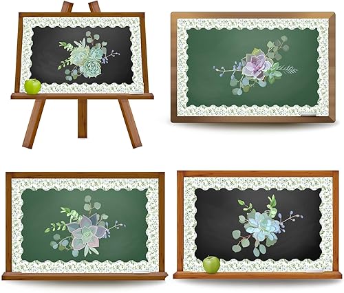 Miniatura 4 de AnyDesign Bordes de hoja de eucalipto de 65 pies, borde decorativo de hojas verdes, para pared escolar, pizarra, aula, manualidades, 1 rollo