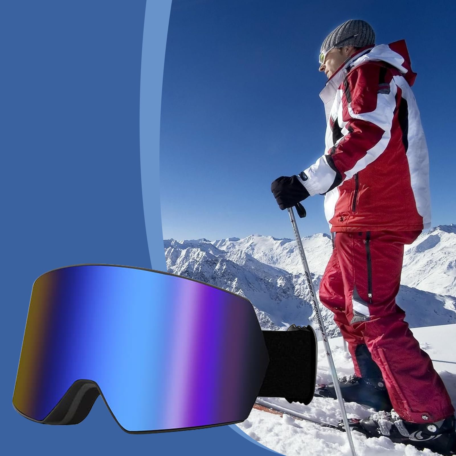 Occhiali da sci, occhiali da neve sopra gli occhiali, antivento a doppio strato, anti-appannamento, per bambini, ragazzi, ragazze, uomini, donne, adulti, giovani