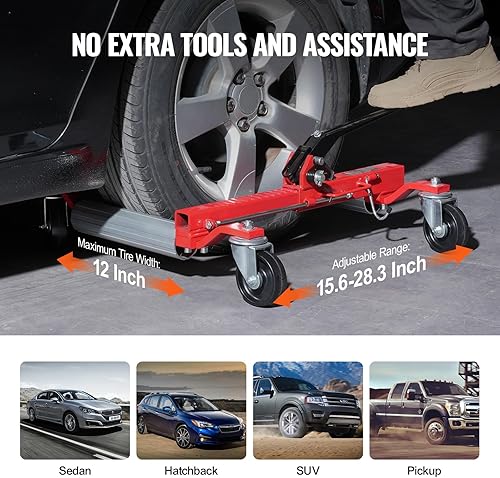 Miniatura 4 de VEVOR Carretilla de ruedas, 1 patín de rueda para automóvil, posicionamiento de vehículo resistente con pedal de trinquete, tipo trinquete para