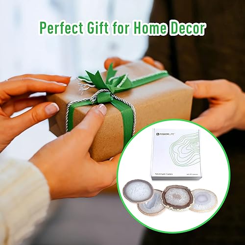 Miniatura 7 de Juego de 4 posavasos de ágata natural, 3.5-4 pulgadas, posavasos de piedra de geoda cristalina para bebidas, decoración de mesa de café, rebanadas