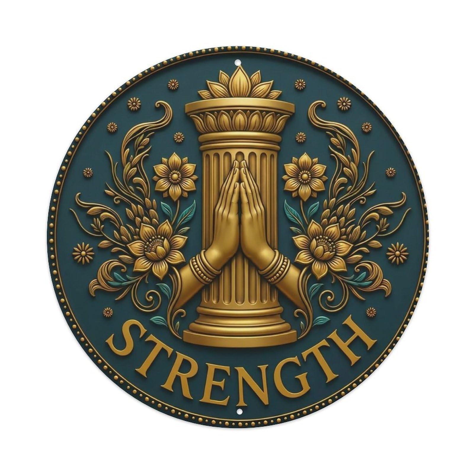Vintage Namaste Praying Hands Strength Flower Zen Yoga Metal Tin Sign