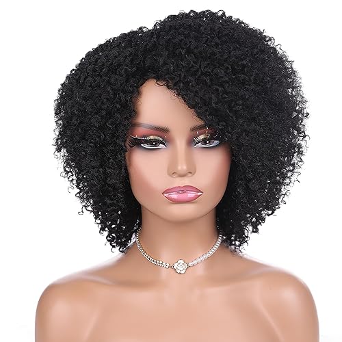 Miniatura 2 de WIGER Pelucas rizadas cortas de 6 pulgadas con parte lateral, pelucas rizadas afro negras naturales para mujeres negras, pelucas sintéticas para