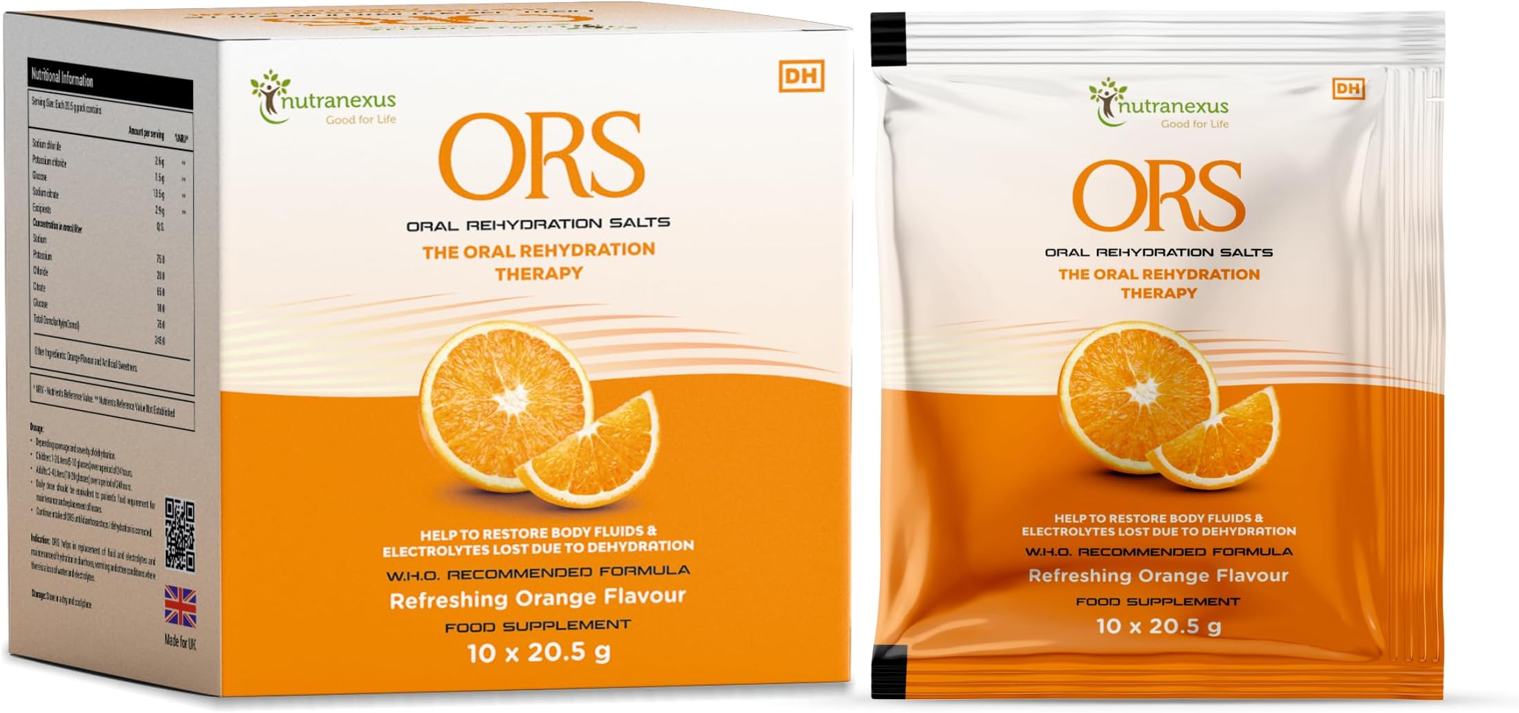 ORS (Oral Rehydration Salts) -Orange Flavour | Replenish Lost Fluids |10 x 20.5g