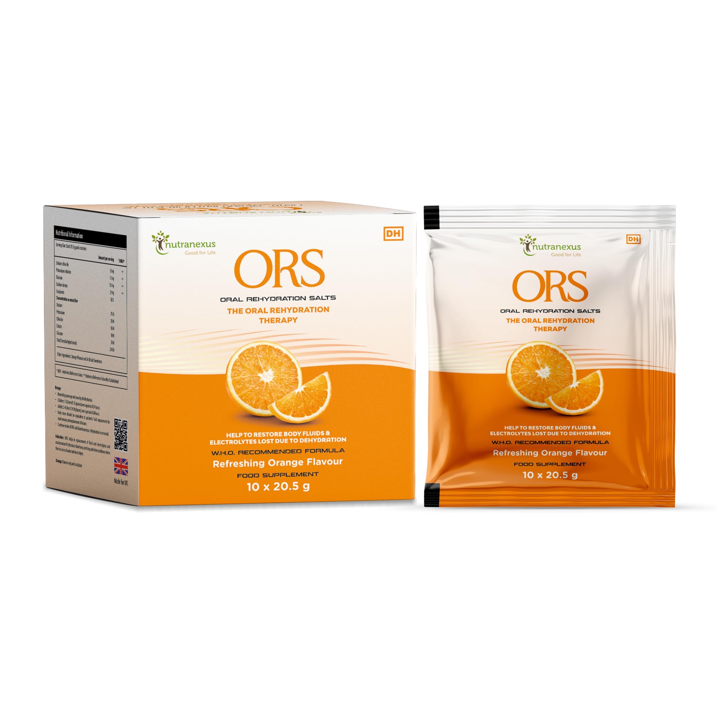 ORS (Oral Rehydration Salts) -Orange Flavour | Replenish Lost Fluids |10 x 20.5g