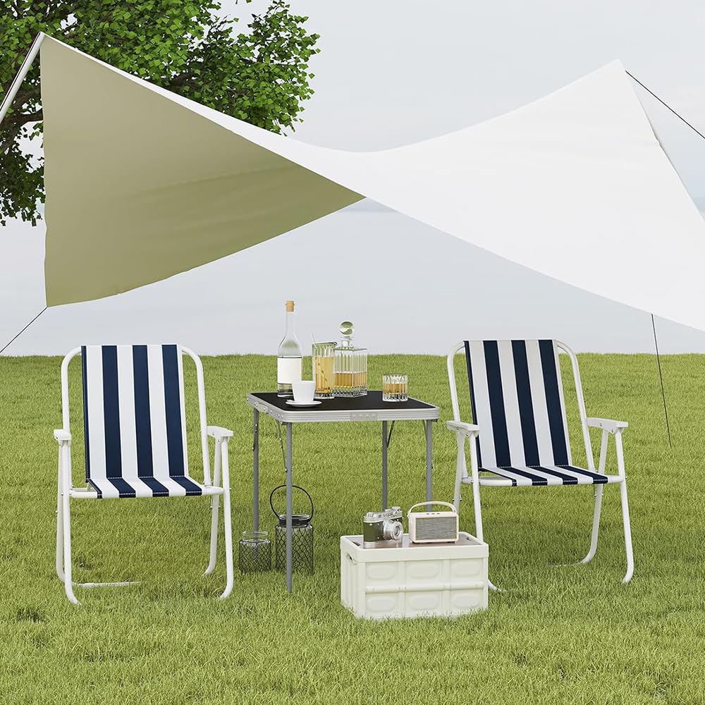 VIRSUS Sedia Pieghevole da Spiaggia 6440, 53x54x73 cm, Bianco e Blu, Spiaggina in Tessuto Traspirante con Braccioli