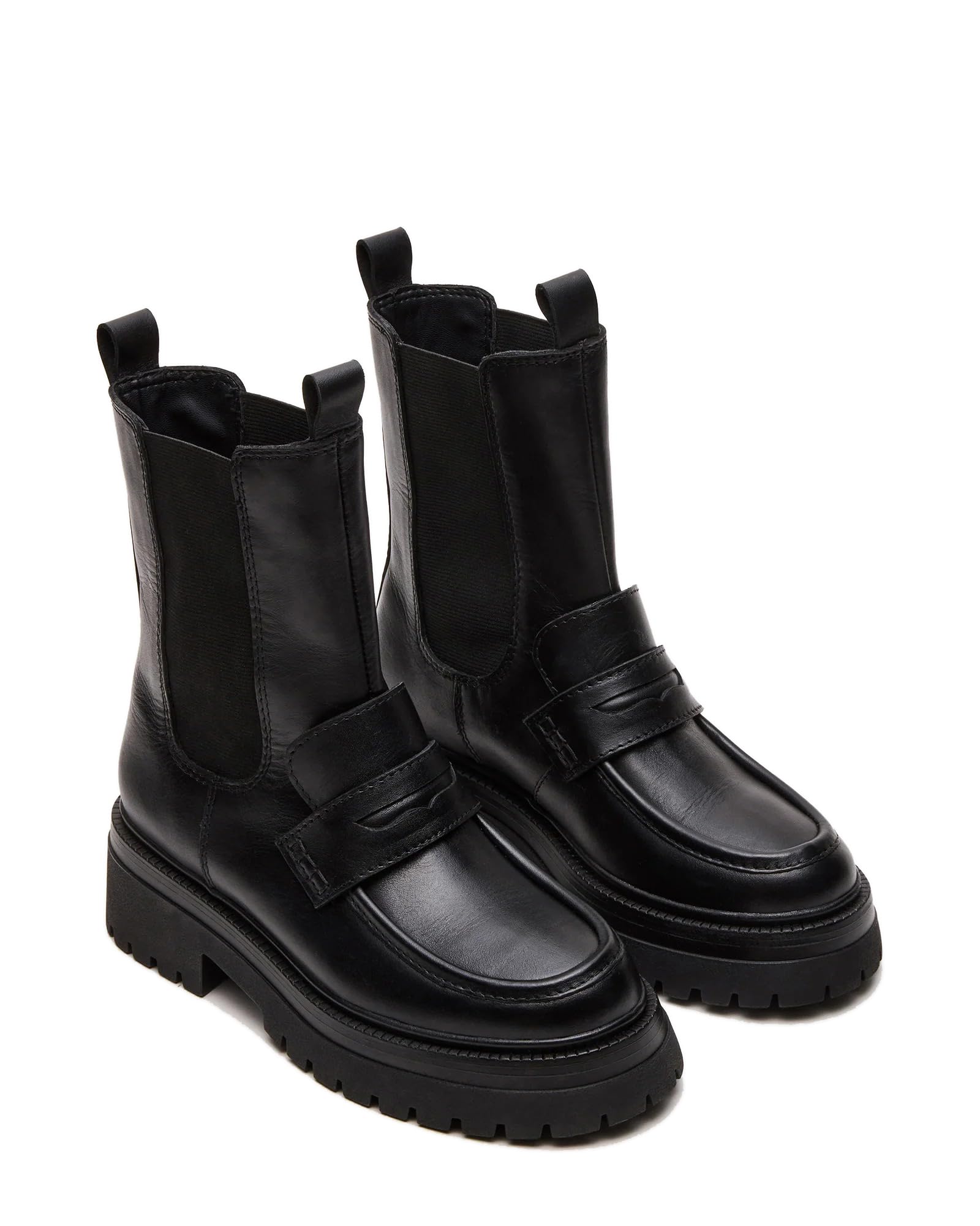 Womens Ankle Boots Chelsea Platform Chunky Block Mid Calf Boots Round Toe Pull on Booties Comfortable Casual Office