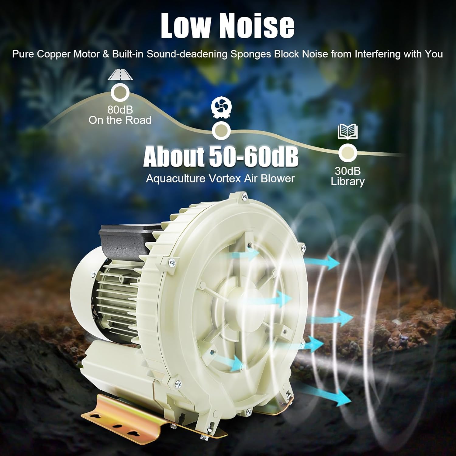 370W Grey Aviation Aluminum Aquaculture Vortex Air Blower