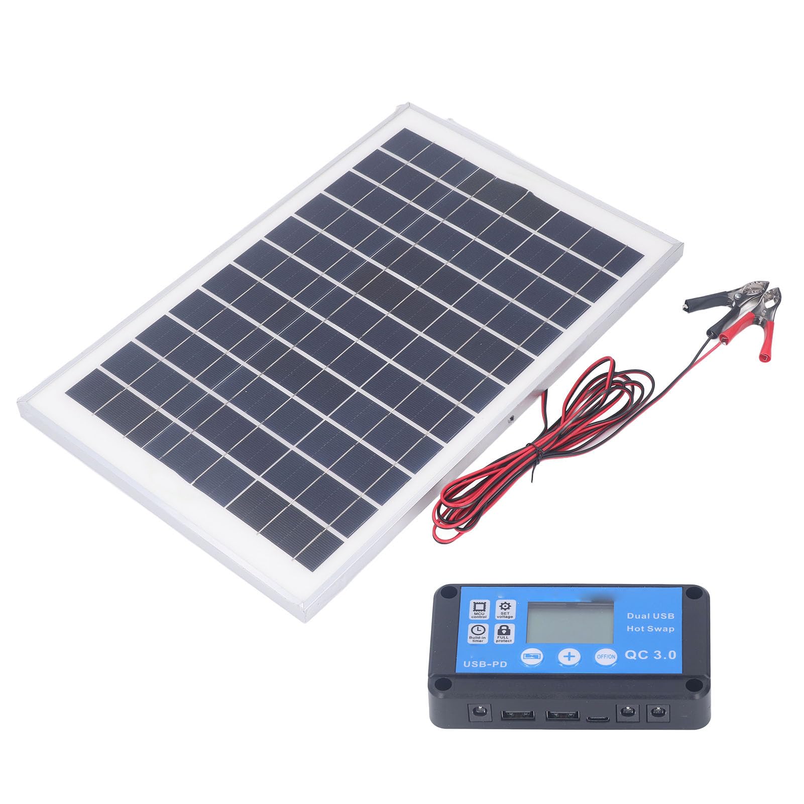 Solarpanel-Set, 50 W, 18 V, mit Wasserdichtem MPPT-Laderegler, 3-Meter-Batterieklemme für Outdoor-Wohnmobil-Bootsanhänger, Wohnmobil – Komplettsystem für Effizientes Camping und
