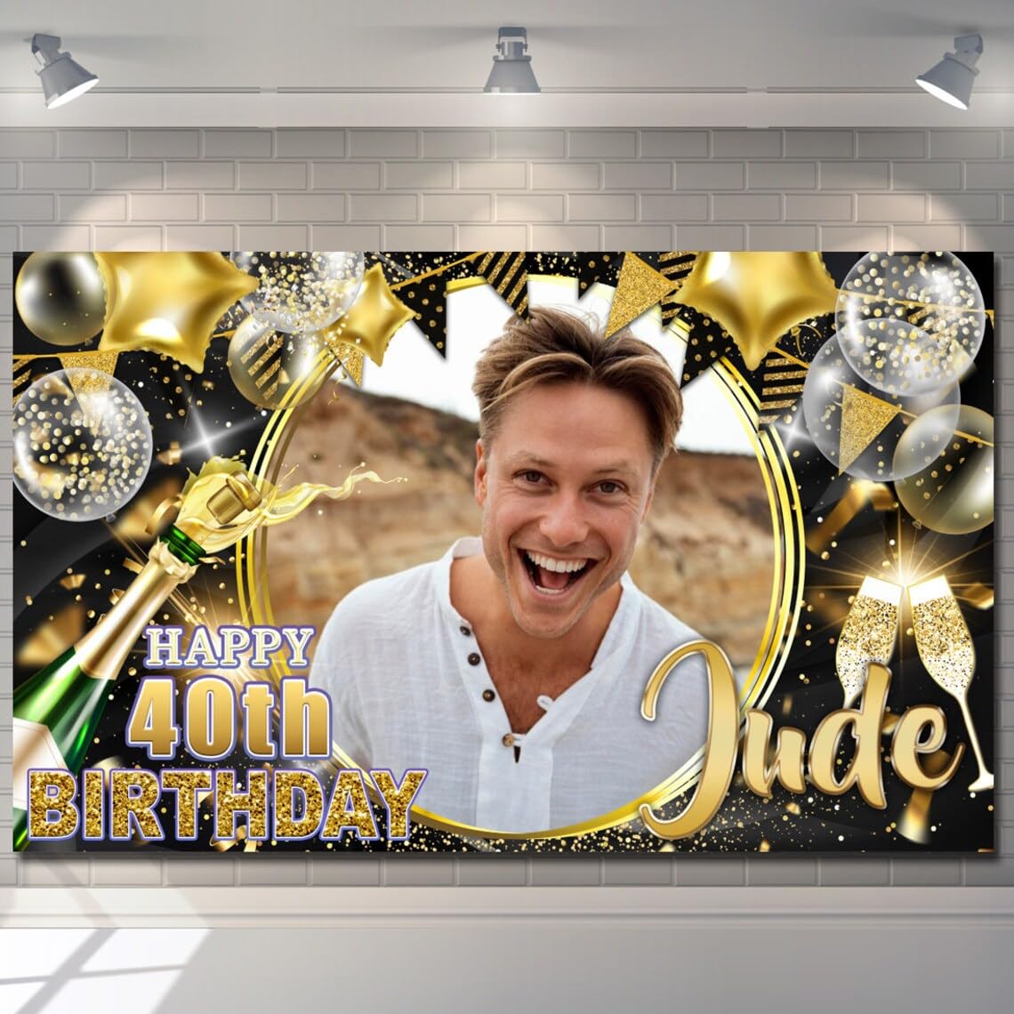 Personalised Happy Birthday Backdrop Background Banner Gold Flower Butterfly Poster Fabric Glitter Party Decorations girls children woman