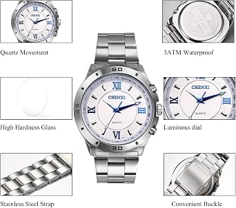 JEWELRYWE Men's Wristwatch, Popular, Waterproof, Japanese Quartz, Analog, Stainless Steel Strap, 3 ATM Waterproof, Stylish, Business, Casual, Fashion, Men's Accessories, Family, Friends, Boyfriend,
