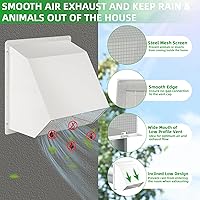 Vista 3 de Ventilación de Pared con Capucha de 6 Pulgadas con Malla y Amortiguador, Tapa de Cubierta de Ventilación de Escape de Pared, Cubierta de Ventilación