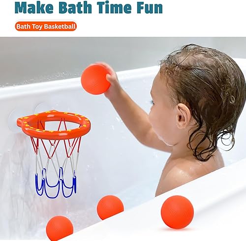 Miniatura 5 de Juguetes de baño – Aro de baloncesto para bañera para niños pequeños, niños y niñas | 4 bolas sin agujero y ventosas fuertes | Divertido juguete de