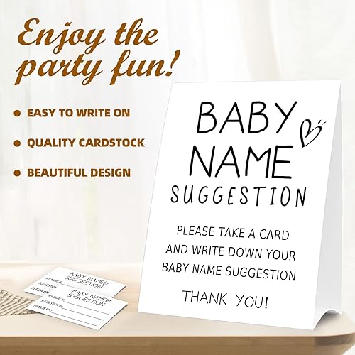Miniatura 8 de Baby Shower Games - Letrero de sugerencia de nombre de bebé, cartel de papel kraft de 5 x 7 pulgadas y 50 tarjetas de sugerencia de nombre, revelar