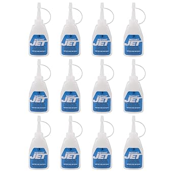 Jet Glue Fast-Action Multipurpose CA Adhesive, 2 oz, 12-Pack | Fast-action cyanoacrylate adhesive, Penetrates porous materials, instant bonding, jet glue for pointe shoes, clutch glue