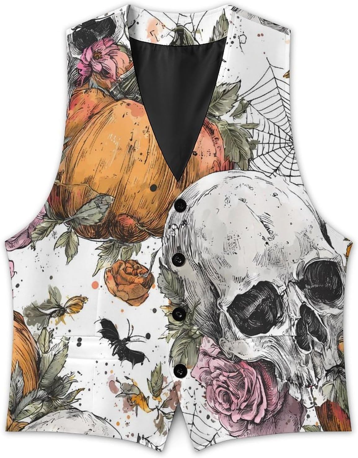 Halloween Skull Pumpkins Spider Web Men's Formal Suit Vest Slim Waistcoat for Business Tuxedo Dress