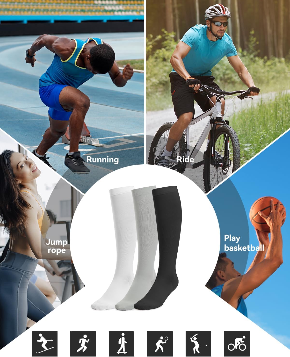 3 Pairs Women & Men's Compression Socks 15-20mmHg Support Stockings - Image 6