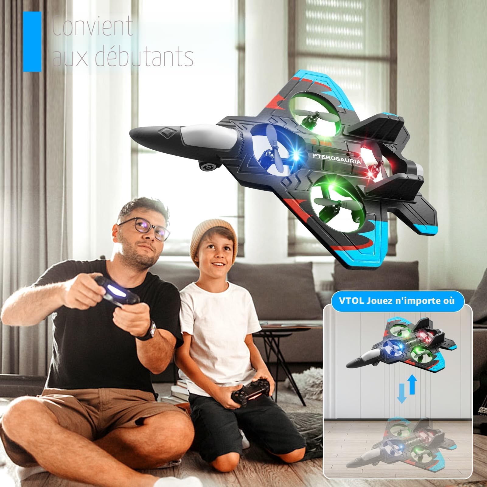4DRC Avion V32 Télécommandé Jet avec Lumières Flip 360° Maintien de Hauteur Mode sans Tête Démarrage 1 Clic