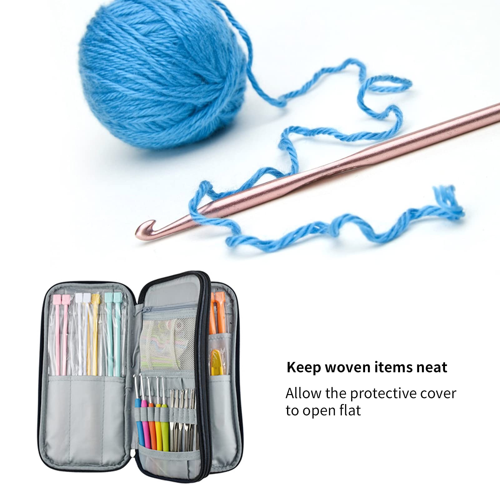 Crochet Hook Case, Circular Knitting Needles Organizer Case, Travel Storage Bag for Swing Crochet Hooks, Lighted Hooks, 2 Layer 600d Oxford Fabric Knitting Needle Organize