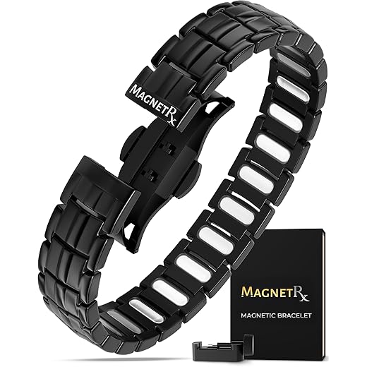 MagnetRX® Magnetic Bracelets for Men - EllipseMAX 5X Strength 5,000 Gauss Magnets - Designed in USA & Patent Pending - Premium Titanium Mens Magnetic Bracelet & Adjustable Length (Black)