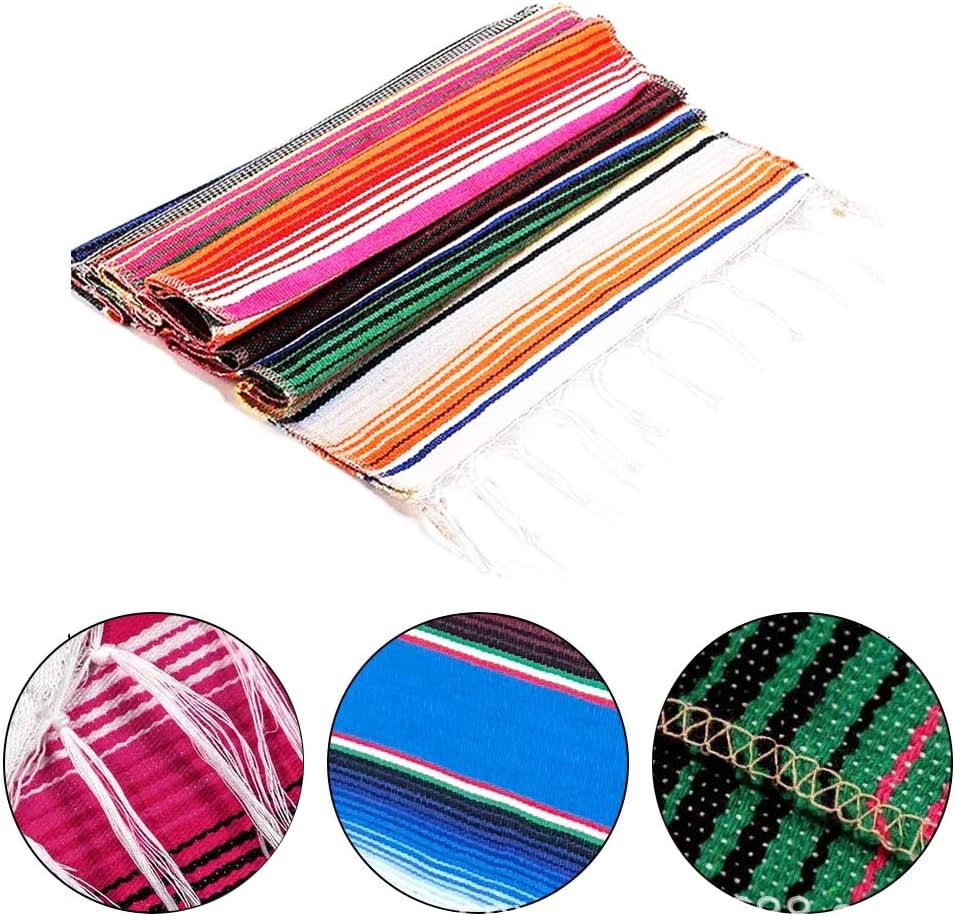 6 Pack Mexican Table Runner 14 x 108 Inches Serape Colorful Fringe Large Mexican Party Decoration Table Runner for Mexican Tribal Cinco de Mayo Fiesta Pool Party Outdoor Picnics Dining Wedding