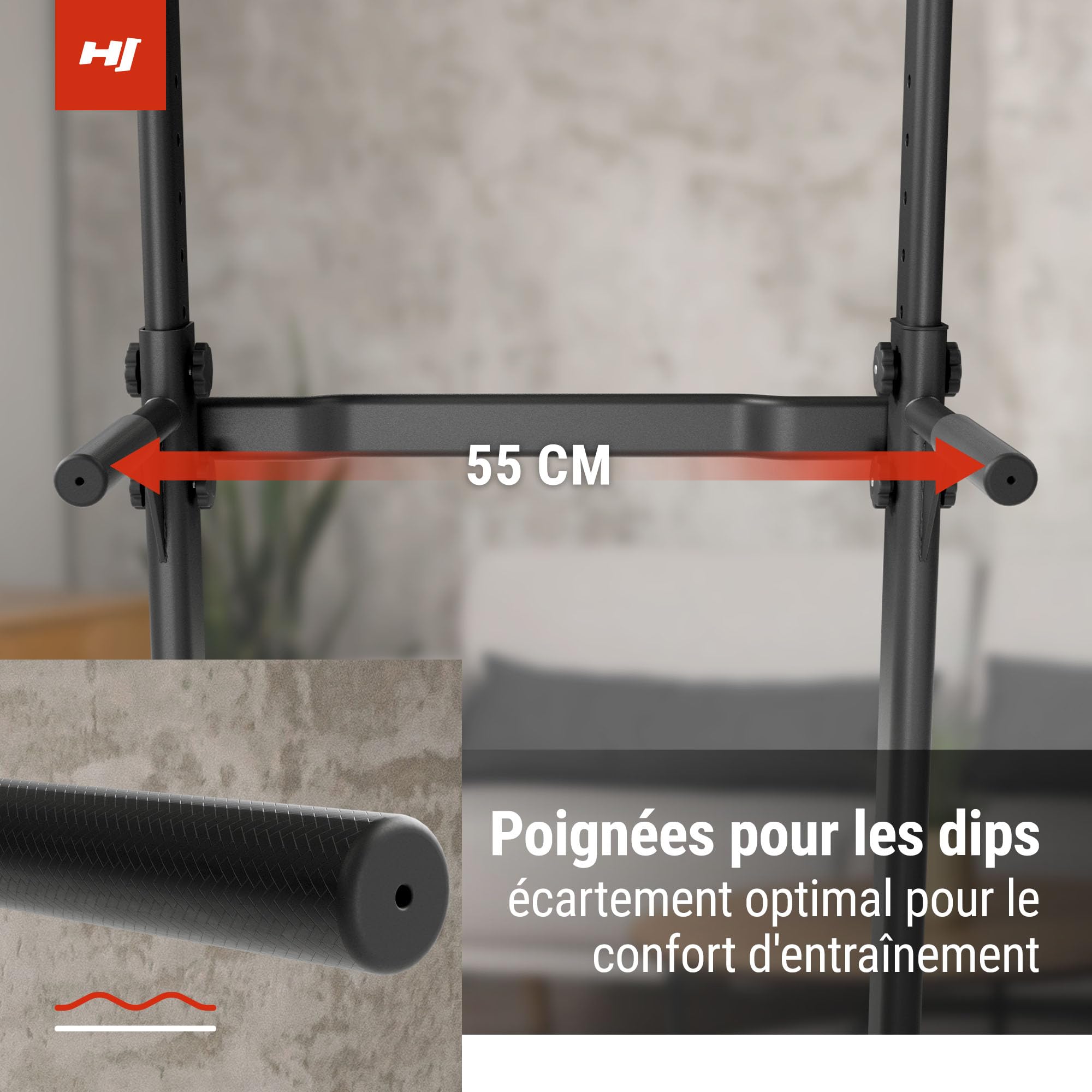 HOP-SPORT® Power Tower HS-2012K avec Station de dips, Tour de Musculation Multifonction Complet avec Barre de Traction réglable, Chaise Romaine avec Charge Max. 150 kg