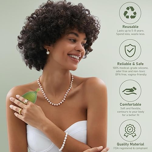 Miniatura 2 de Vaso menstrual suave  Copa menstrual reutilizable de silicona de grado médico  sin BPA cómoda copa menstrual flexible de flujo pesado (verde,