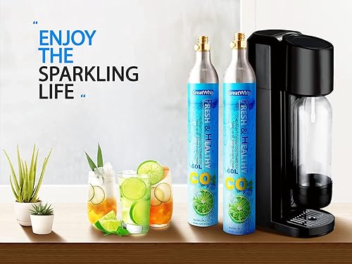Miniatura 6 de GreatWhip Cilindro de CO2 de 60L para Sodastream, carbonatador de intercambio compatible con electrodomésticos SodaMaker, cilindro roscado, juego de