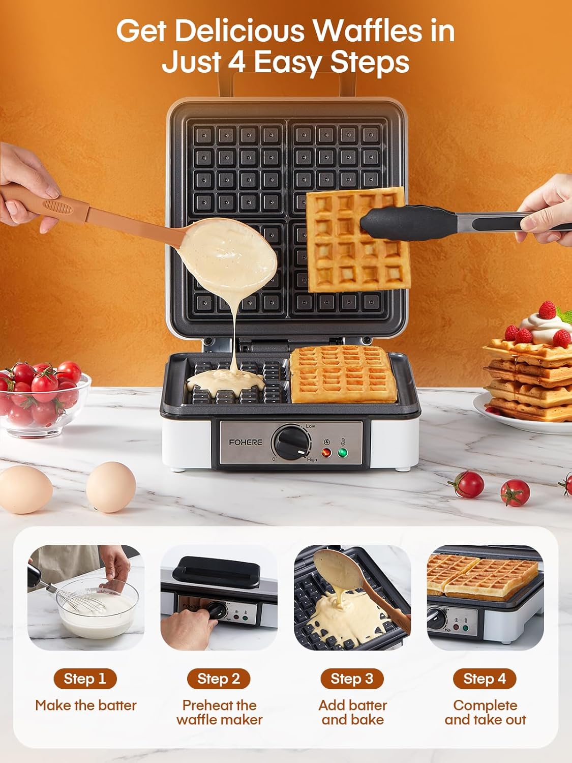 Belgian Waffle Maker 4 Slices & Portable Range Hood 3-Speed Wind