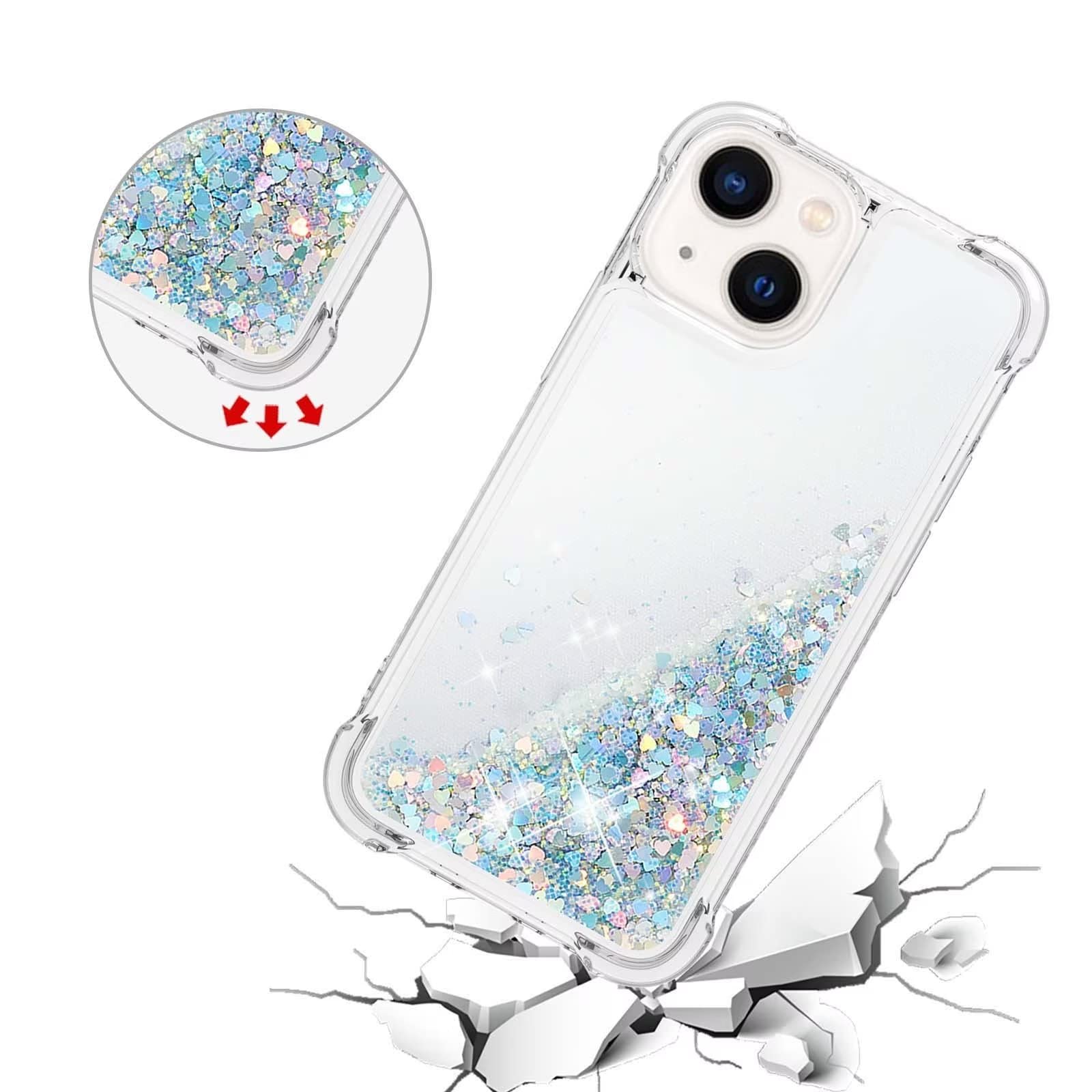 Didan Nadoli Coque iPhone 13 TPU Protecteur Brillant Paillettes Sables Mouvants Transparente Cristal Antichoc Bumper