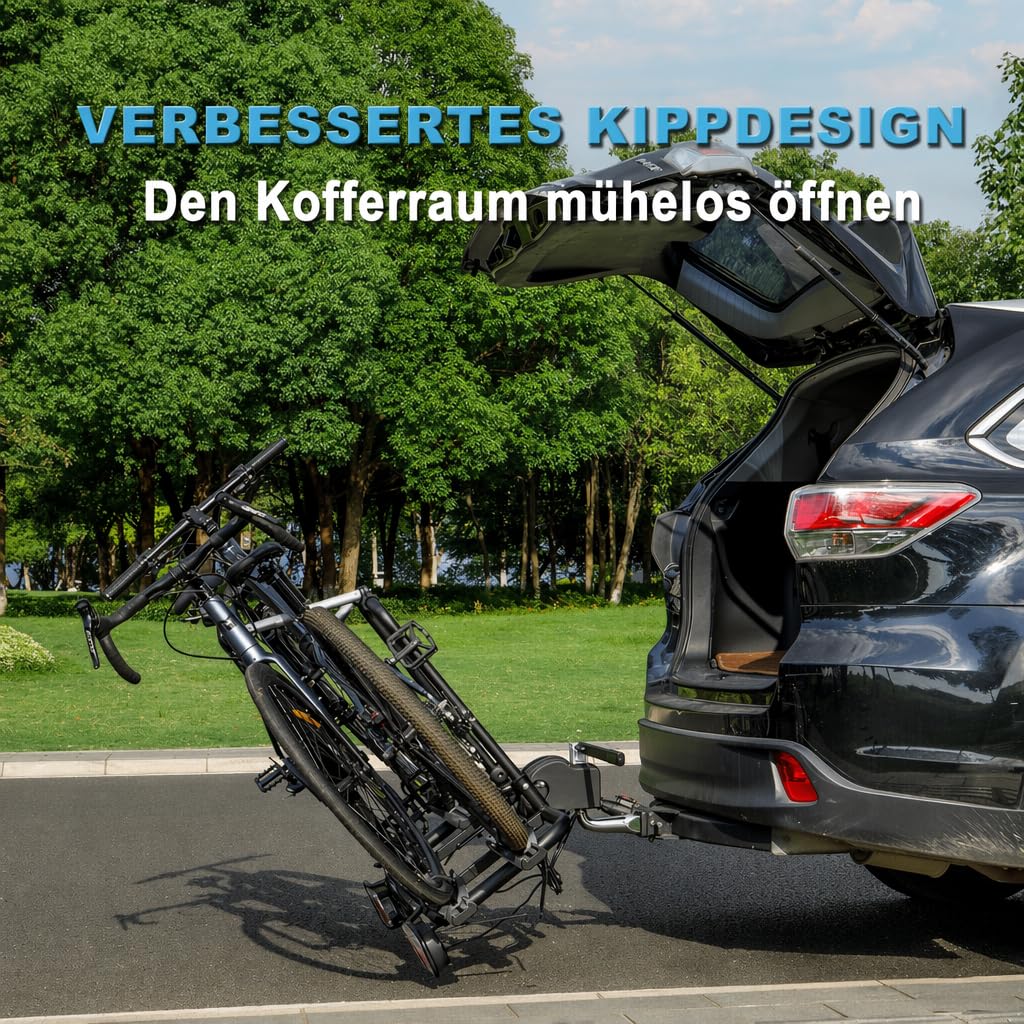 Fahrradträger für Anhängerkupplung 2 Fahrräder e-Bike 60kg,Auto Fahrradträger Anhängerkupplung mit Rücklicht und Kennzeichenhalter, Abschließbar,Kupplungsträger für Ebike (Fahrradträger)