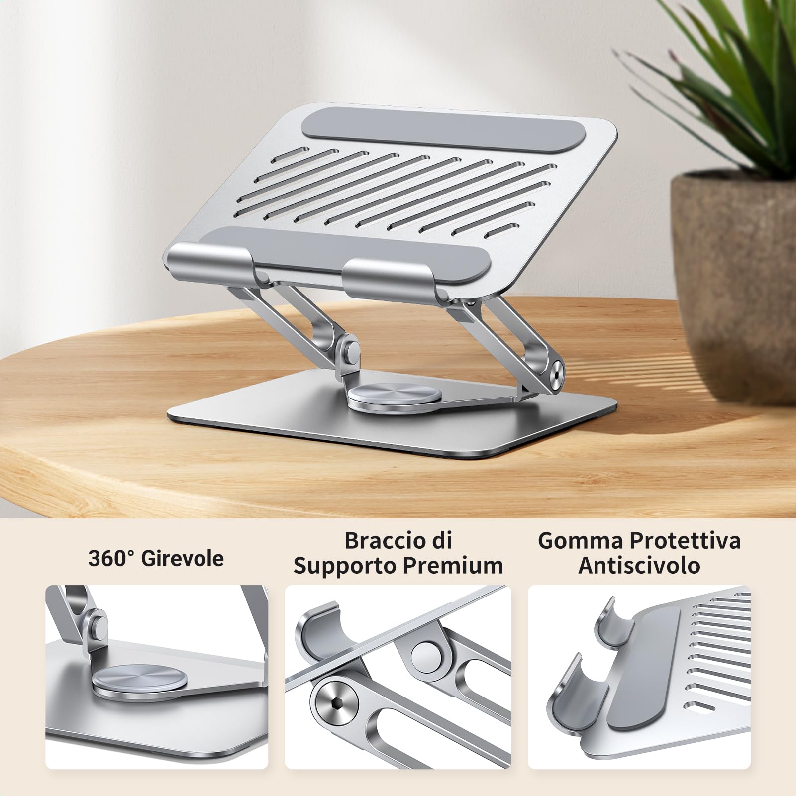 UGREEN Supporto per Tablet Pieghevole in Ferro Girevole a 360°, Compatibile con Galaxy Tab, iPad Pro 13''/12.9", iPad Mini/Air 6 5, iPhone 16 Plus, Galaxy S24 Ultra, Universale da 4,7" a 13", Argento