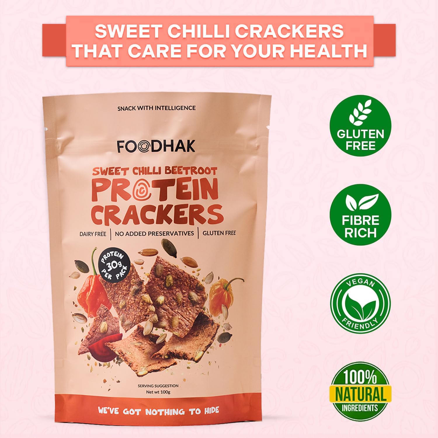 OVEN BAKED PEA-PROTEIN CRACKERS WITH ROASTED
BEETROOT AND SCOTCH BONNET.