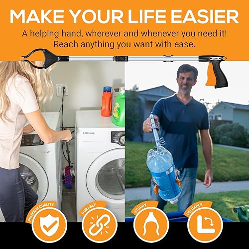 Vista 11 de EZPIK Herramienta plegable profesional de 36 pulgadas para ancianos + imanes, alcanzador para discapacitados y personas mayores, agarradores plateado