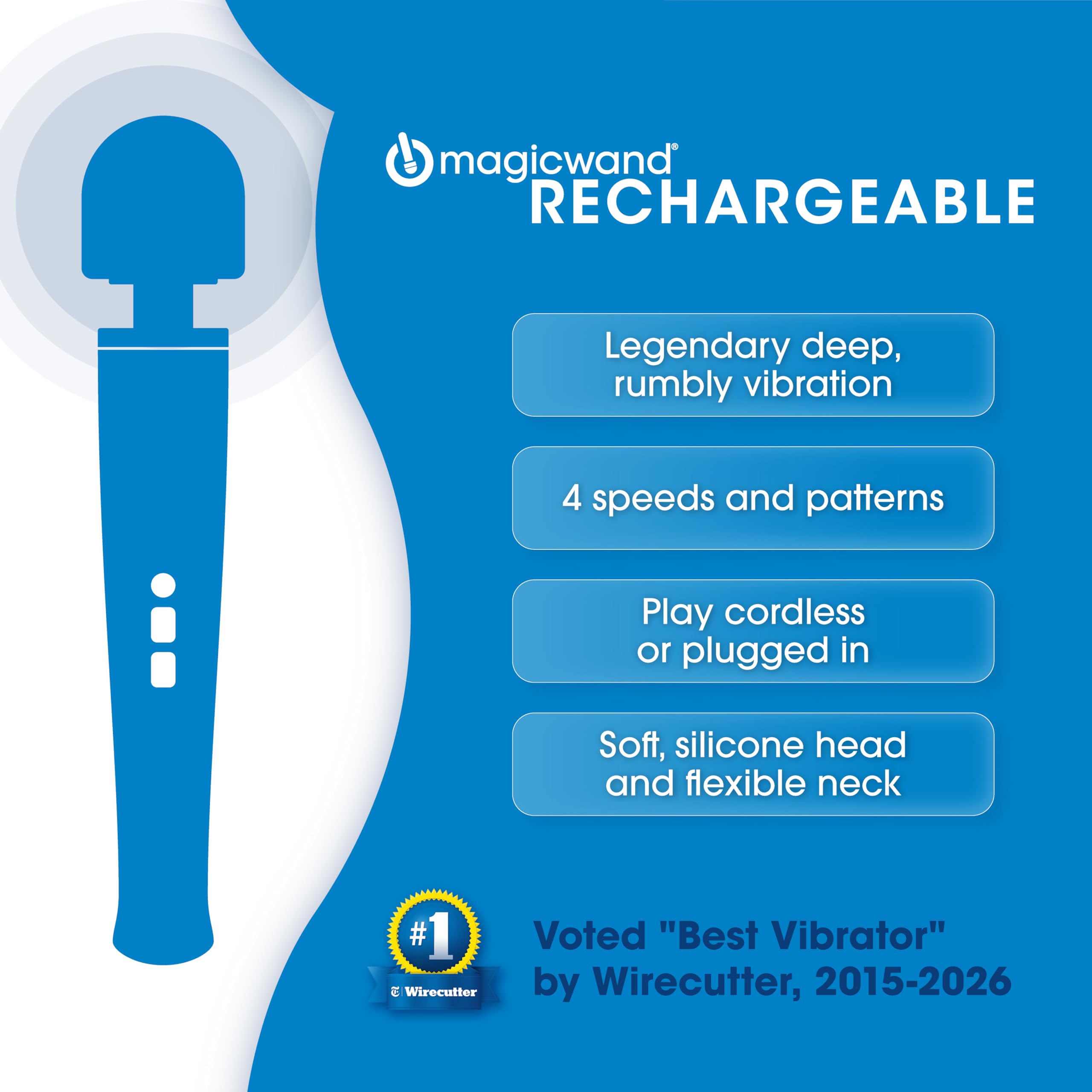 Magic Wand HV-260 â Handheld Plug-in 2-Speed Personal Vibrator & Massager for Women, Men, & Couples â Delivers Targeted, Deep Rumbly Power and Continuous Use: Rechargeable