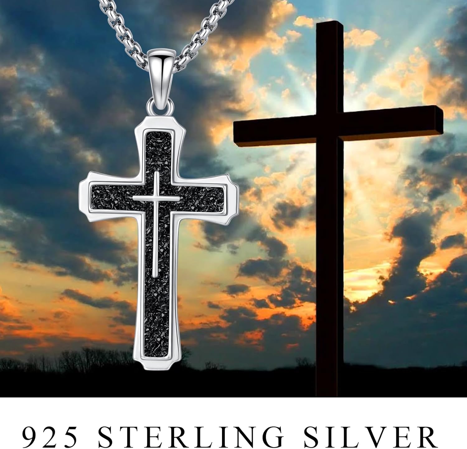 Cross Necklace for Men 925 Sterling Silver Abalone Shell/Opal/Malachite/Turquoise/Lapis Lazuli/Obsidian/Tiger Eye Stone/Red Coral/Black Tourmaline/Celtic/Ankh Cross Pendant Religious Jewelry Gift - Image 6