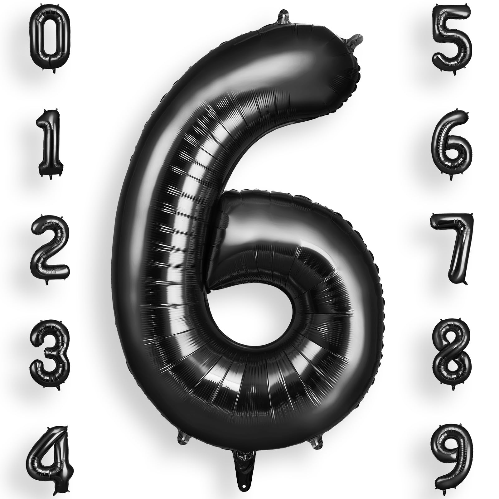 AOOSU Zahlen Luftballon Schwarz Folienballon 6, 40 Zoll Helium Ballons Geburtstagsdeko Party Deko Ballon Zahl Deko zum Geburtstag Silvester Deko Neujahr Deko