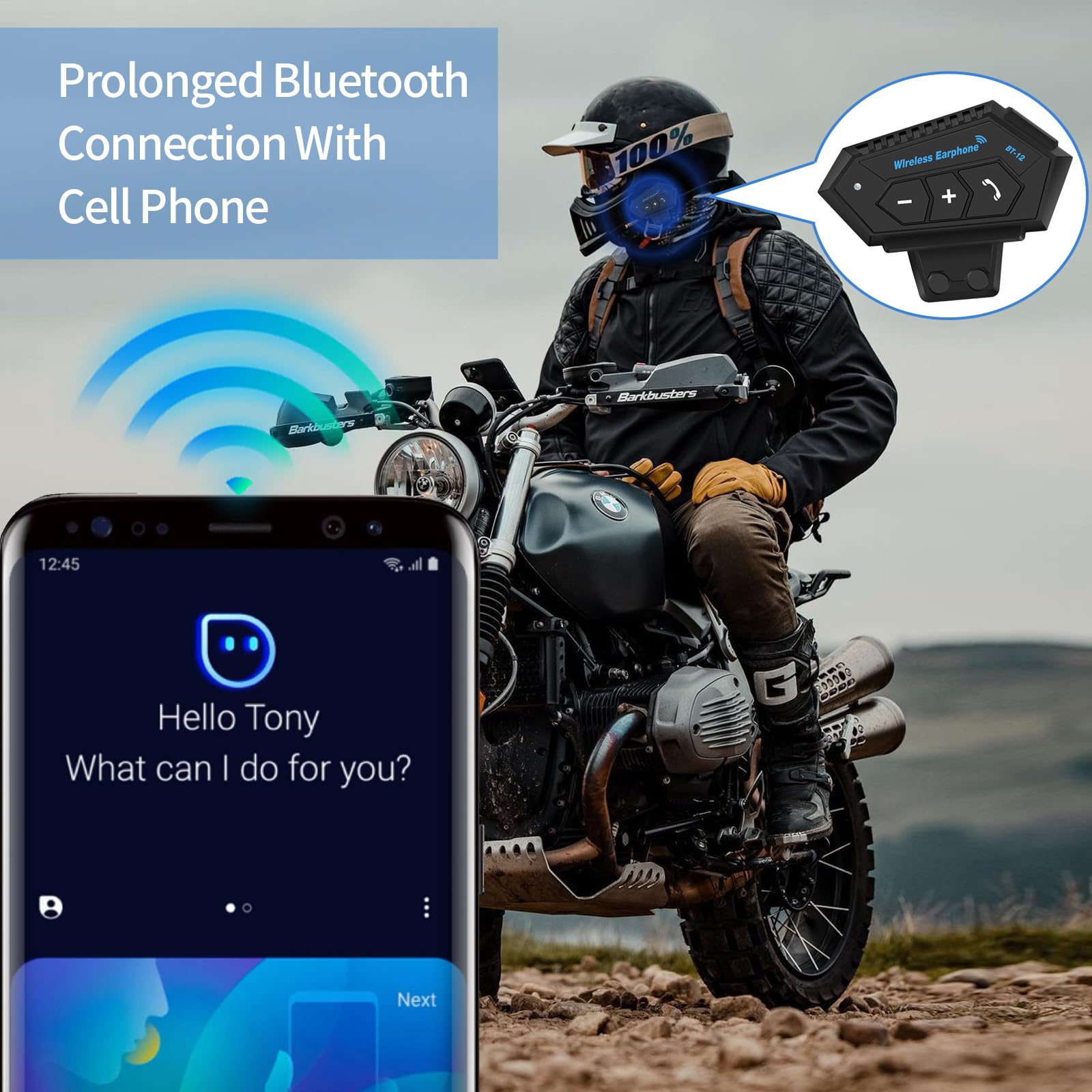 Motorradhelm Bluetooth 5.0 Headset, BT12B Wireless Kommunikationssystem Zubehör, Radfahren Intercom mit Lautsprecher Freisprechen, Geräuschreduzierung Moped Kopfhörer für Skifahren, Reiten, Klettern