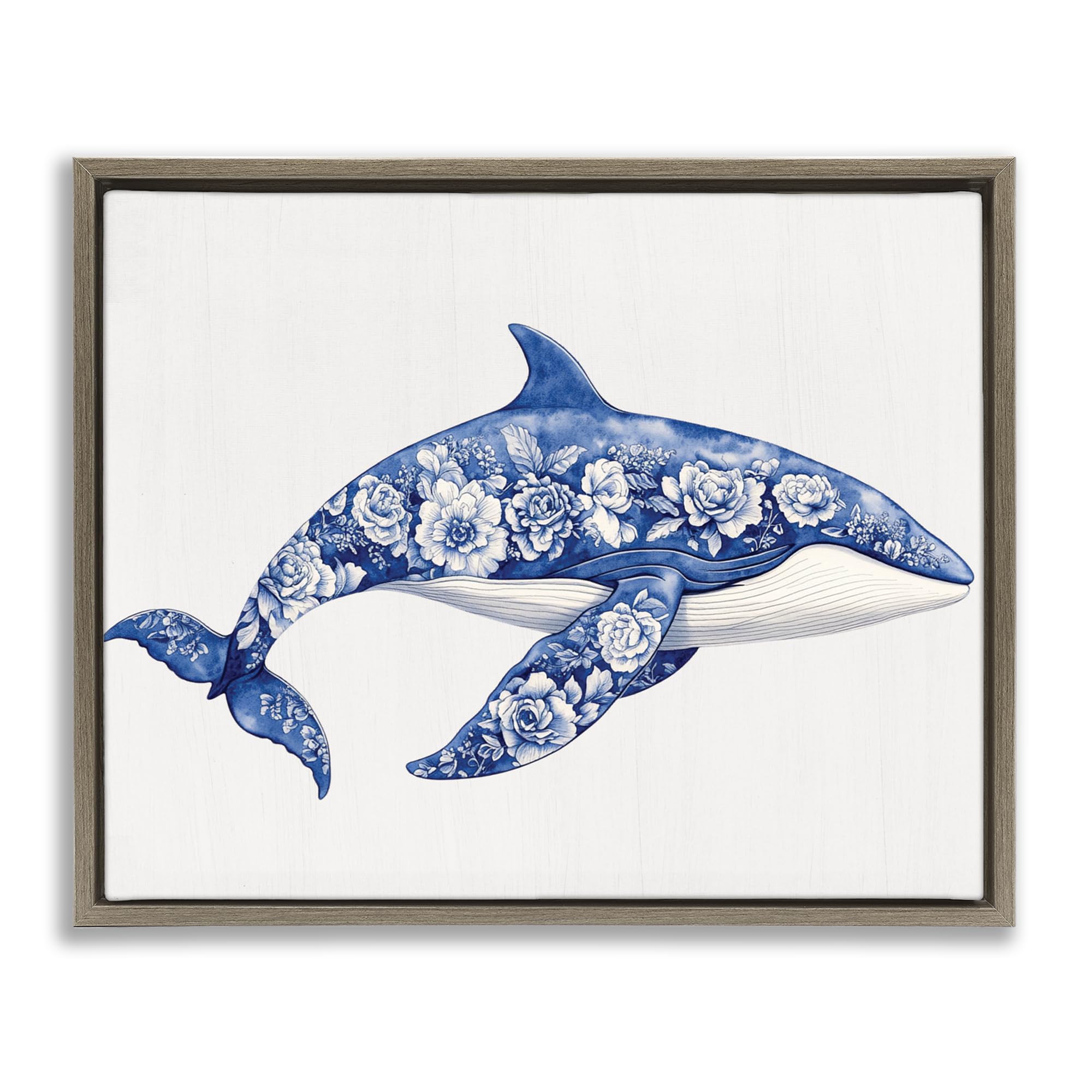'Floral Toile Whale'| Floating Frame Canvas Art