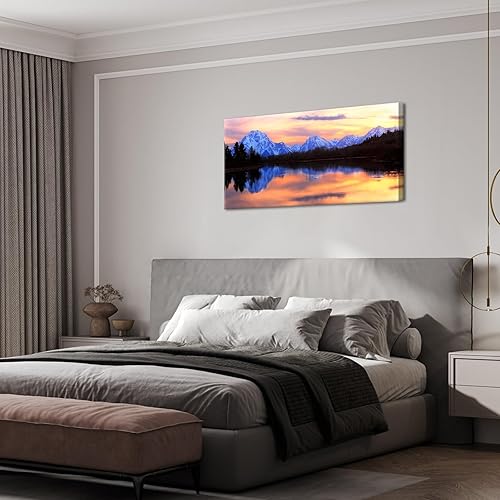 Miniatura 4 de LevvArts Grand Teton - Lienzo decorativo para pared, diseño de paisaje del parque nacional, los tetons reflejados en el río serpiente en Oxbow Bend,